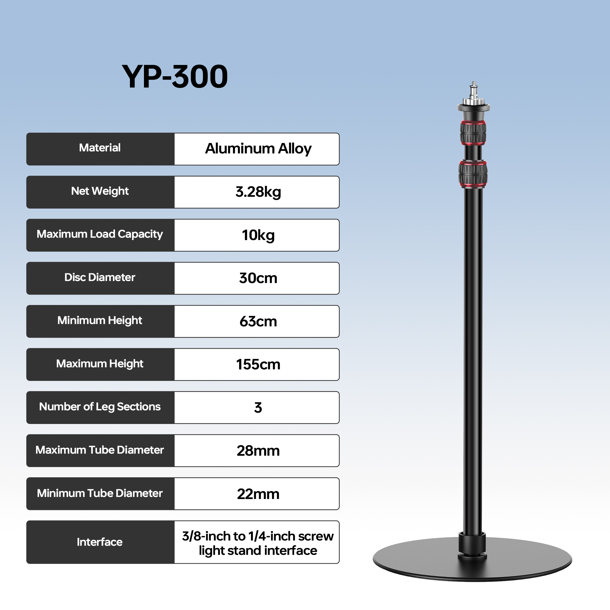Photography Lighting Softbox - Manbily YP300 1.55M Round base Monopod